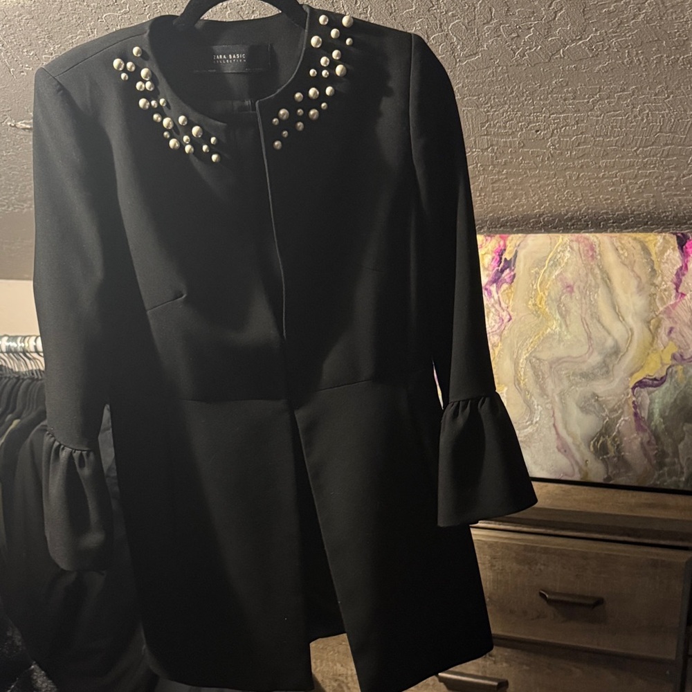 Zara Black Blazer with Pearl Details